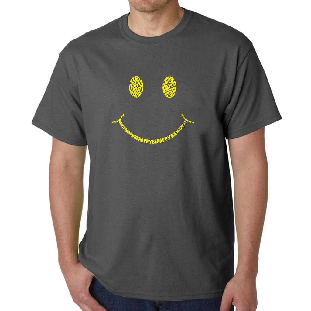 Los Angeles Pop Art Be Happy Smiley Face - Men's Word Art T