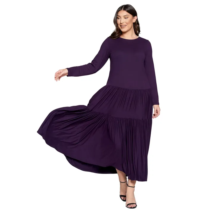 L I V D Tiered Maxi Dress With Long Sleeves