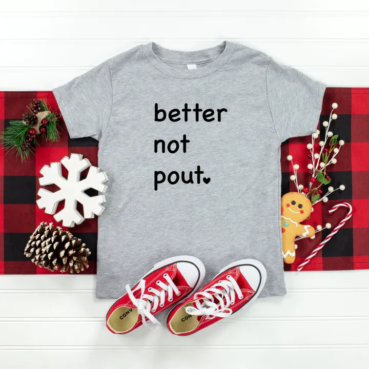 The Juniper Shop Better Not Pout Heart | Toddler Short Sleeve Crew Neck - Black Ink