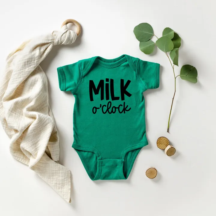 The Juniper Shop Milk O'Clock | Baby Graphic Short Sleeve Onesie by the Juniper Shop