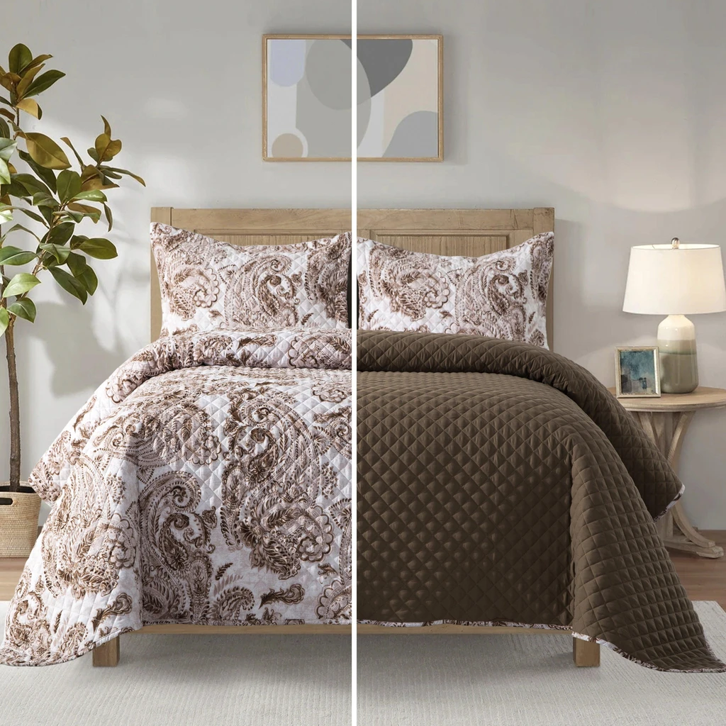 Elegant Comfort 3-Piece Paisley Quilted Reversible Bedspread Coverlet Set