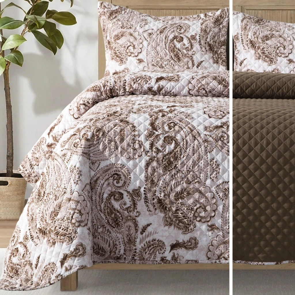 Elegant Comfort 3-Piece Paisley Quilted Reversible Bedspread Coverlet Set
