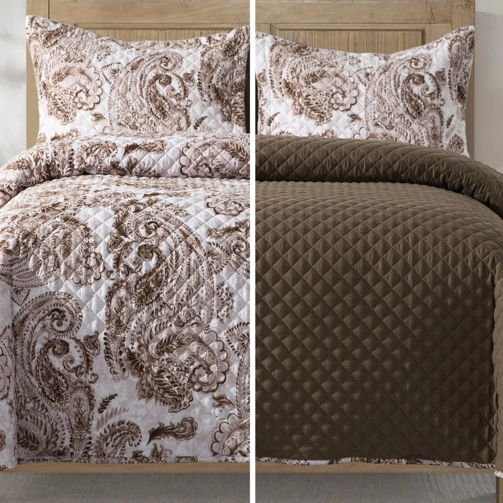 Elegant Comfort 3-Piece Paisley Quilted Reversible Bedspread Coverlet Set