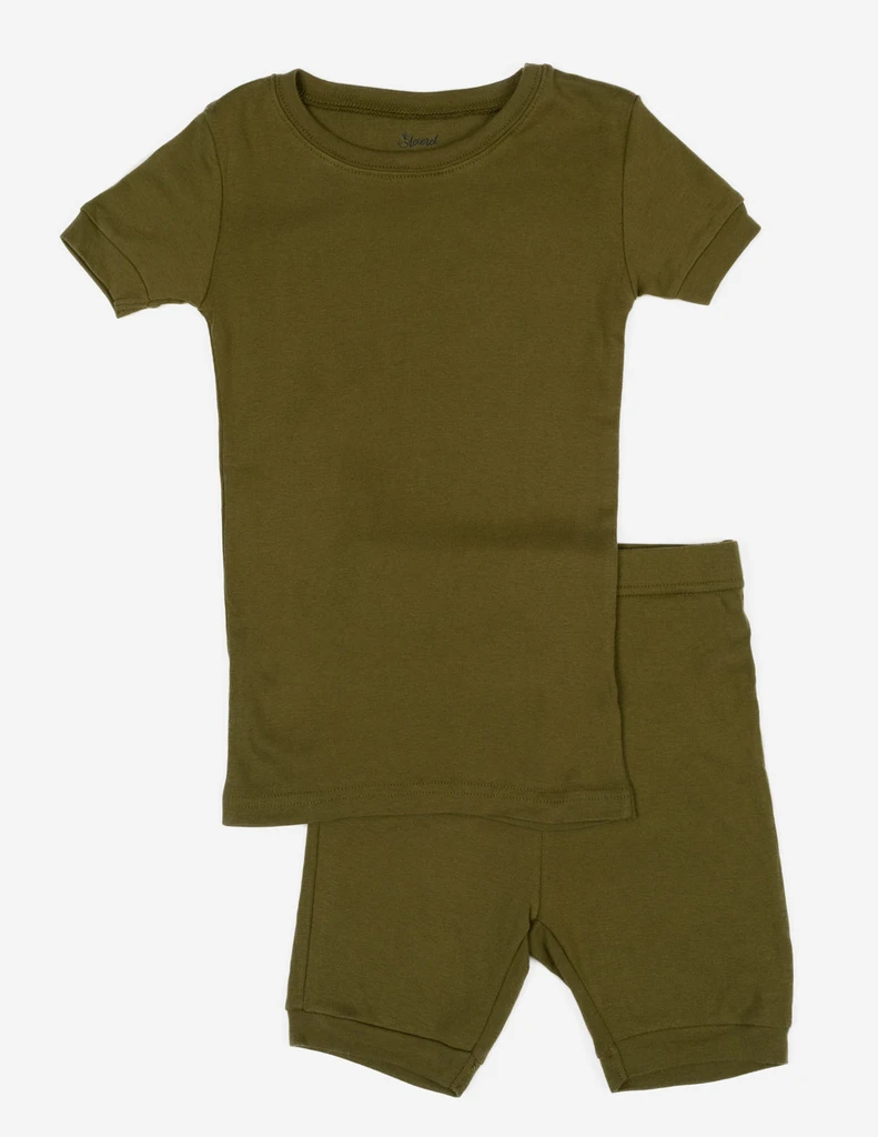 Leveret Clothing Kid's Short Sleeve Solid Color Boho Pajamas