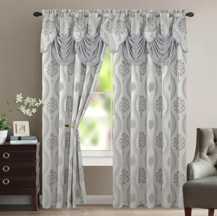 Elegant Comfort Aurora Curtain Panels Set- Attached Valance - Rod Pocket