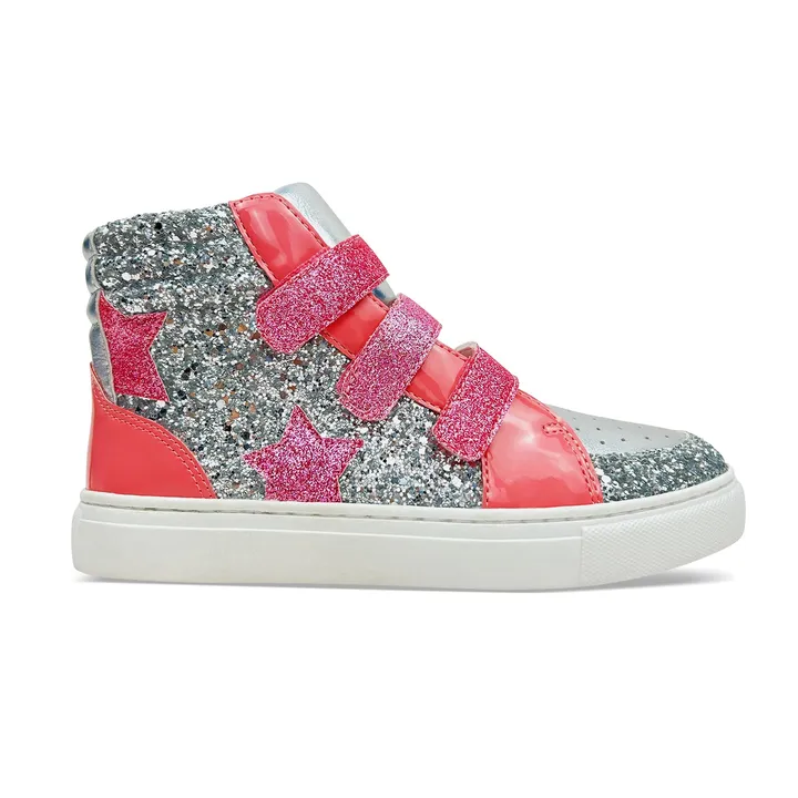 Yosi Samra Miss Hannah Velcro Sneaker in Pink & Silver - Kids