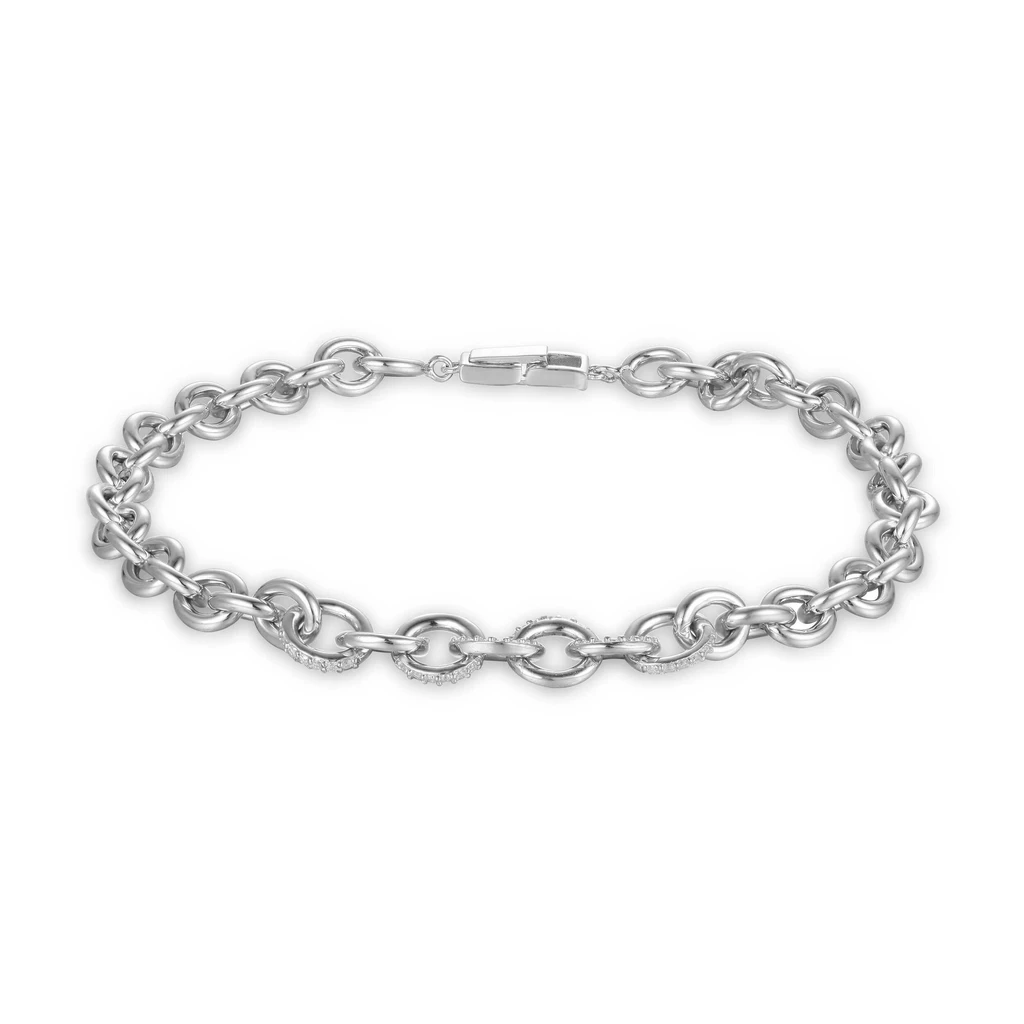 Fine Color Jewels Minimalist Moissanite Chain Bracelet in 925 Sterling Silver – Subtle Sparkle for Everyday Elegance