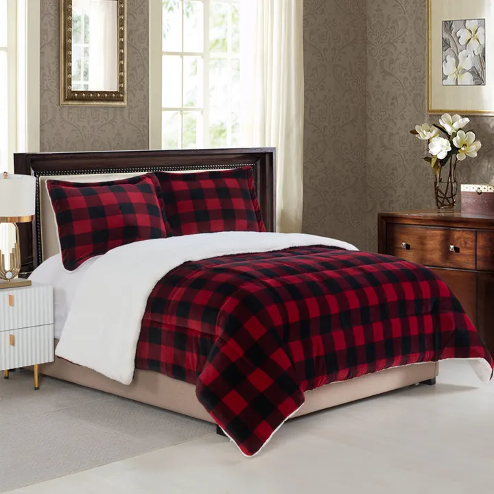 Elegant Comfort Buffalo Micro-Suede Reversible Sherpa - Comforter Set