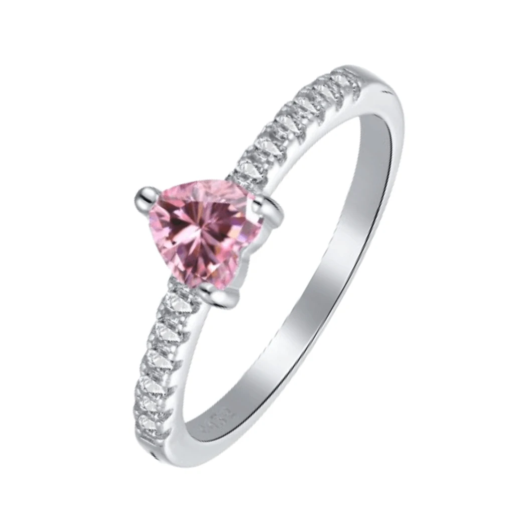 Fine Color Jewels Heart-Shaped Pink CZ Ring in 925 Sterling Silver – 1 ct Pink Gemstone with CZ Accents