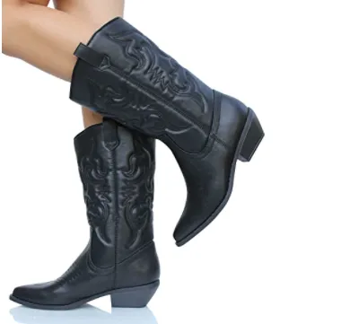 Shoe Time Soda Reno Western Cowboy Pointed Toe Knee High Pull on Tabs Boots
