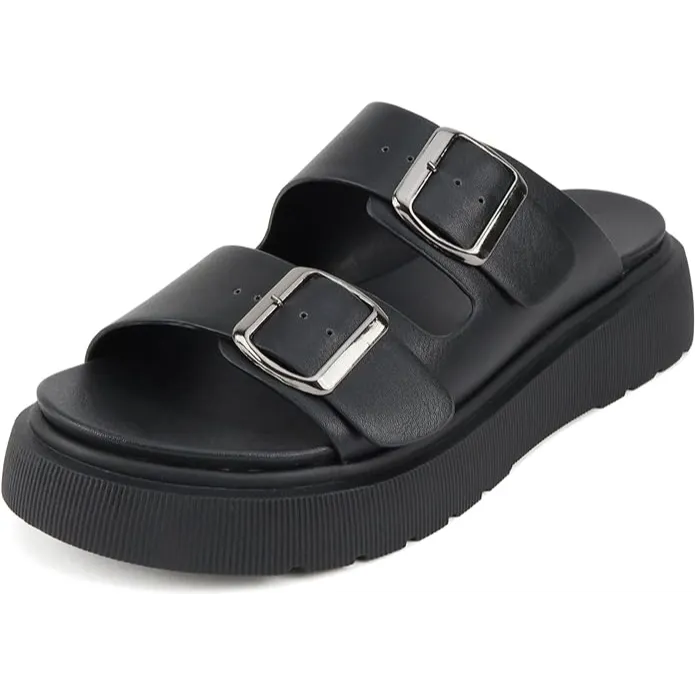 Shoe Time Soda Uberta Platform Slide Sandals Adjustable Buckle Straps