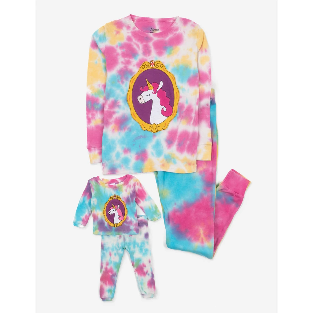 Leveret Clothing Girl and Doll Matching Tie Dye Unicorn Pajamas