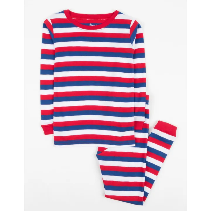 Leveret Clothing Kids Two Piece Cotton Red White & Blue Striped Pajamas
