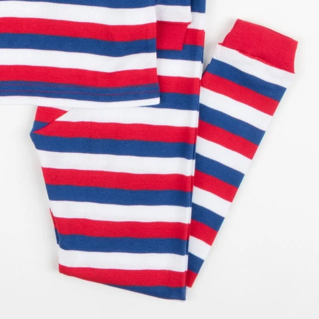 Leveret Clothing Kids Two Piece Cotton Red White & Blue Striped Pajamas