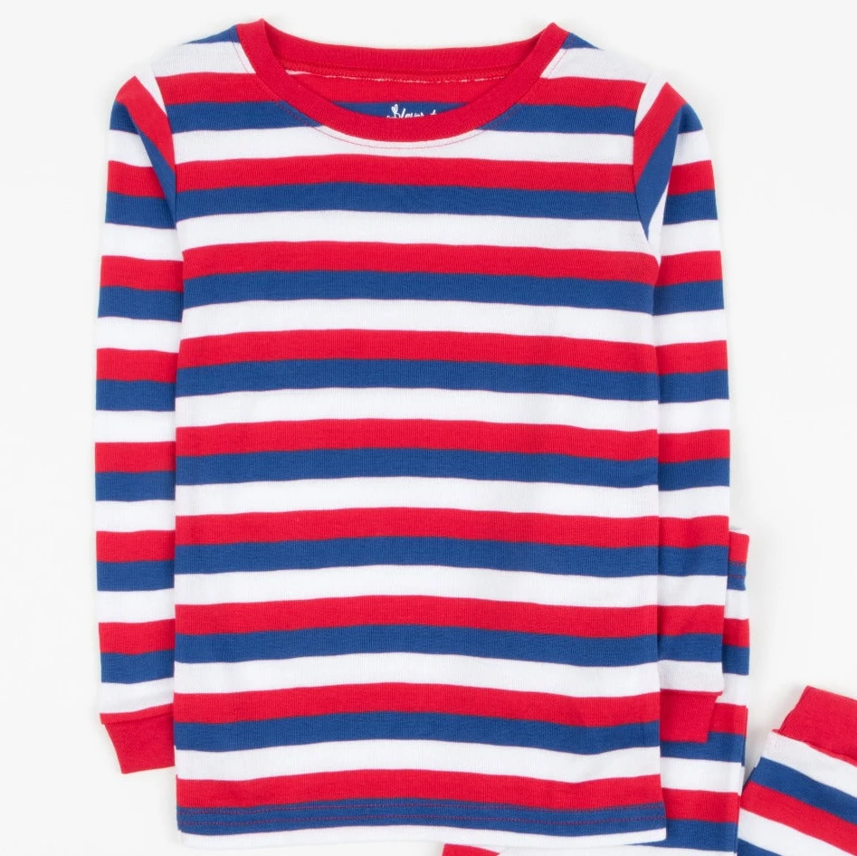 Leveret Clothing Kids Two Piece Cotton Red White & Blue Striped Pajamas