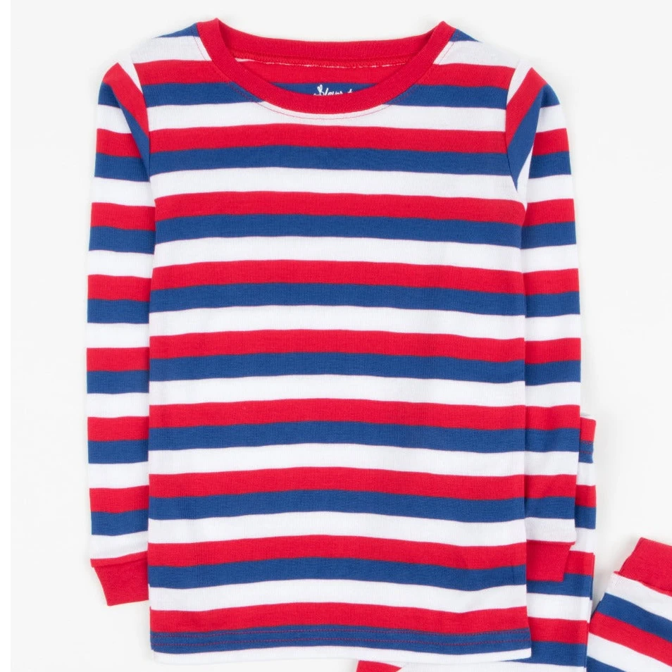 Leveret Clothing Kids Two Piece Cotton Red White & Blue Striped Pajamas