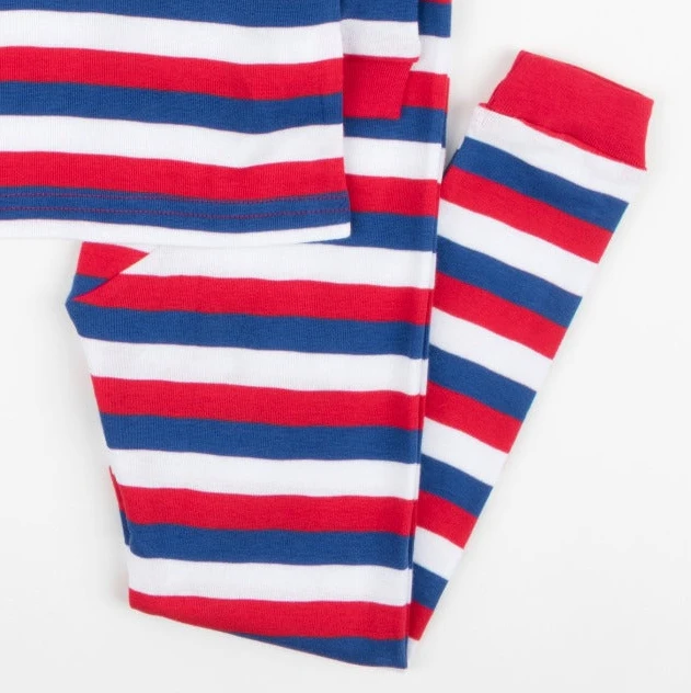 Leveret Clothing Kids Two Piece Cotton Red White & Blue Striped Pajamas