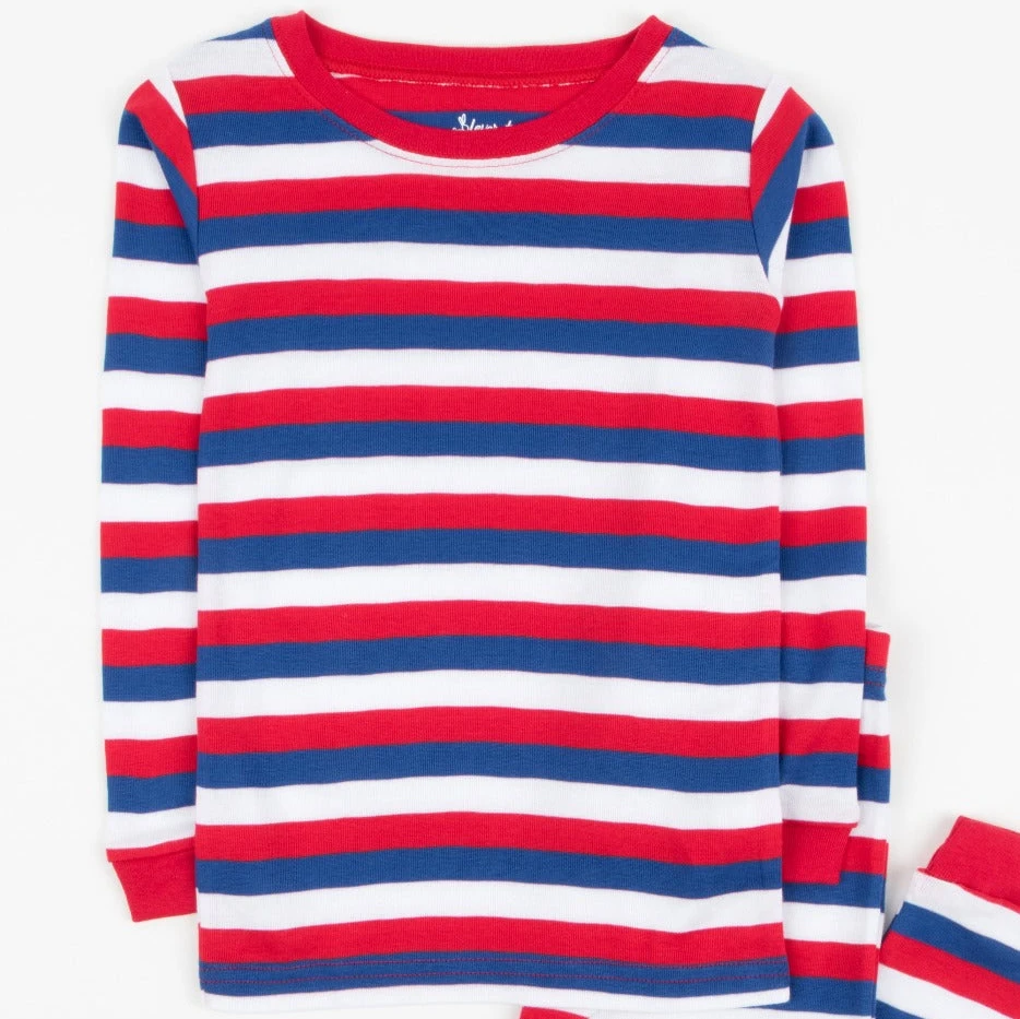 Leveret Clothing Kids Two Piece Cotton Red White & Blue Striped Pajamas