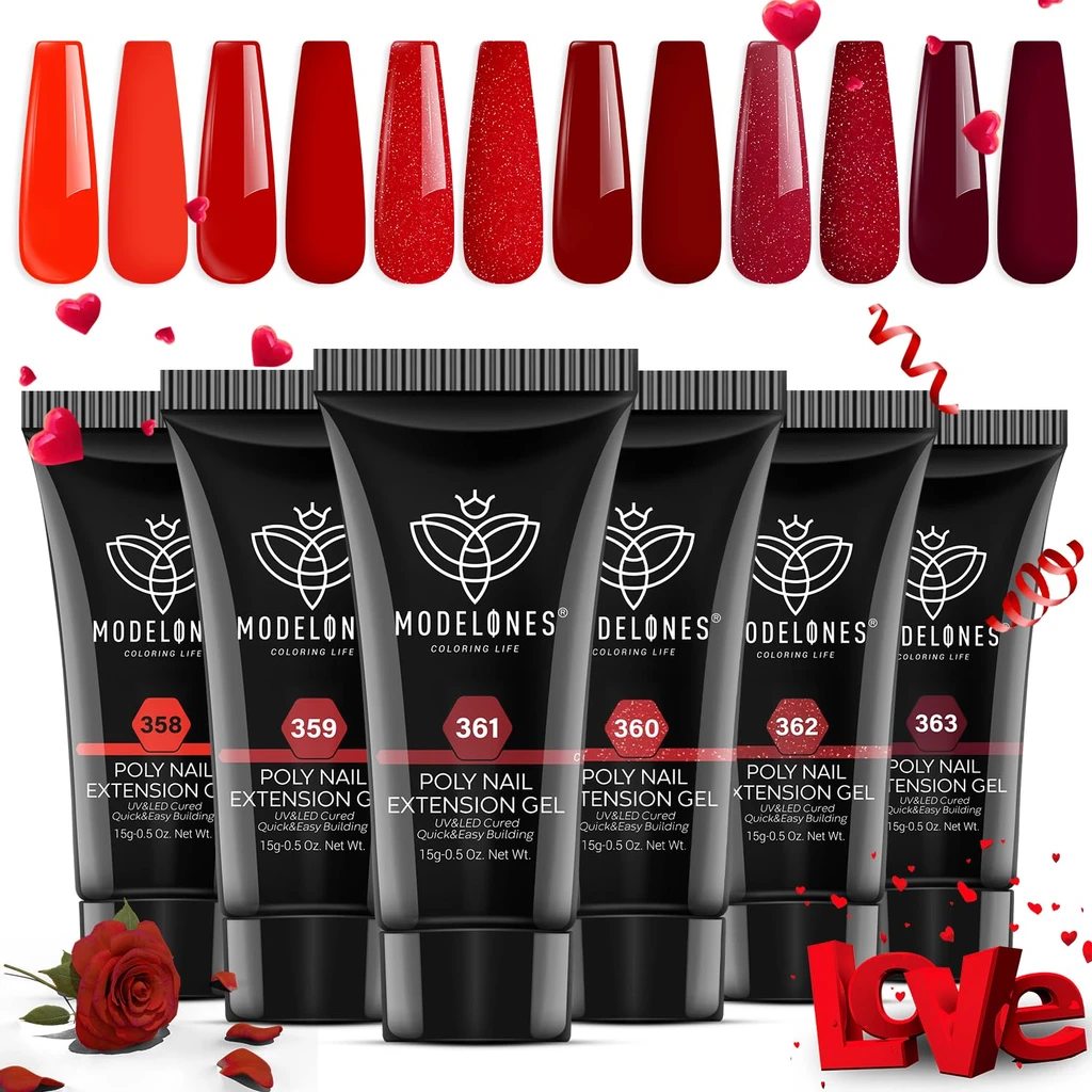 Modelones Red 6 Shades Poly Nail Gel Set - Clearance Sale
