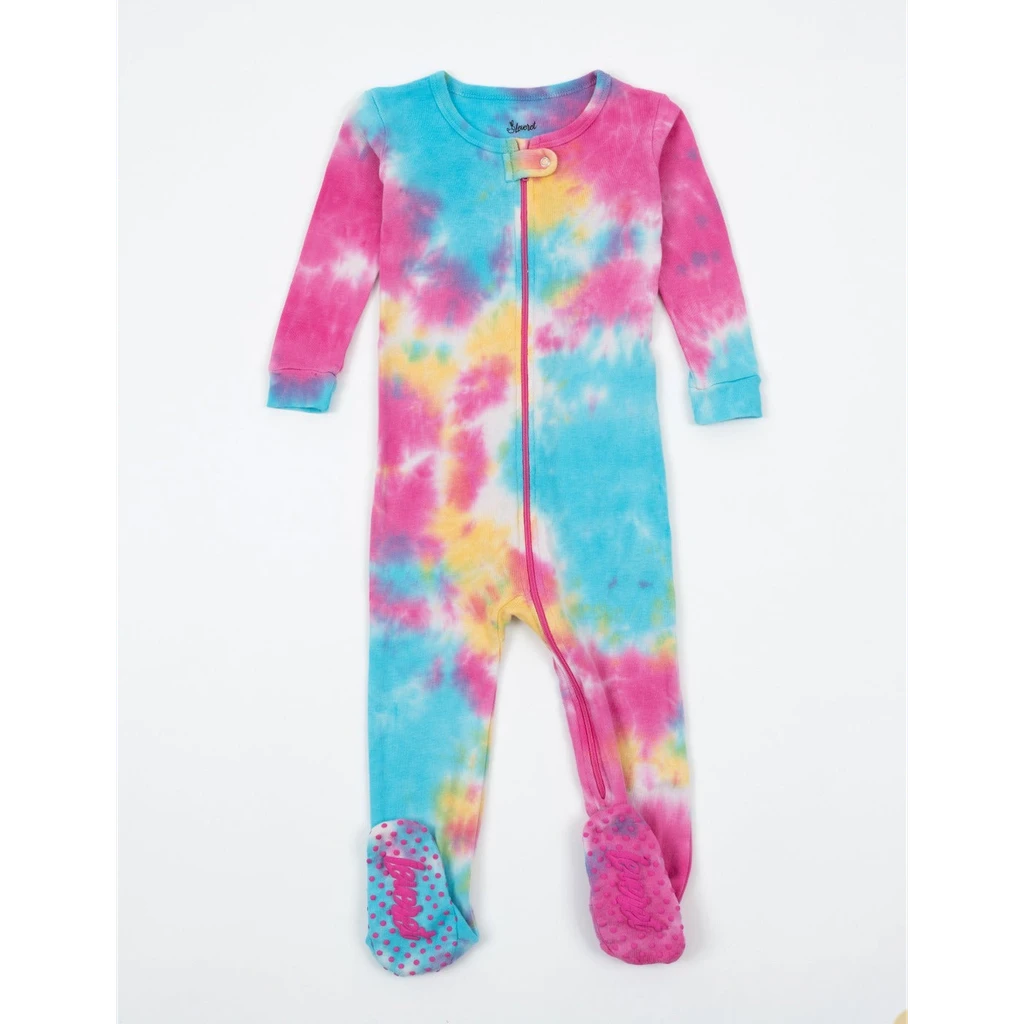 Leveret Clothing Kid's Footed Rainbow Mix Tie Dye Cotton Pajamas