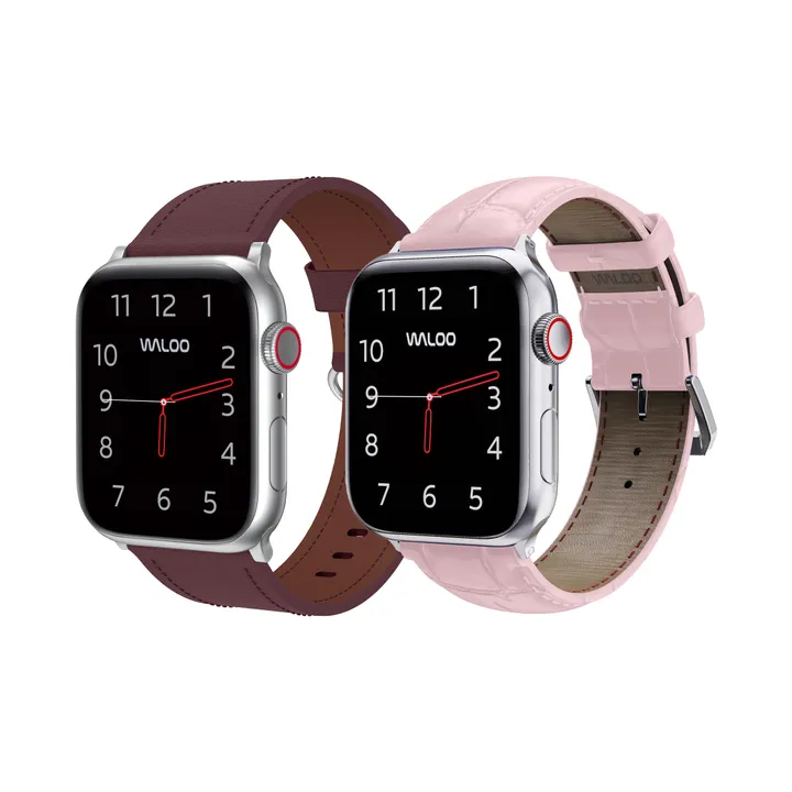 Waloo Products 2-Pack Classic Leather & Crocodile Leather Bands For Apple Watch