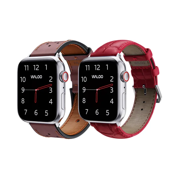 Waloo Products 2 Pack Breathable Leather & Crocodile Leather Bands For Apple Watch