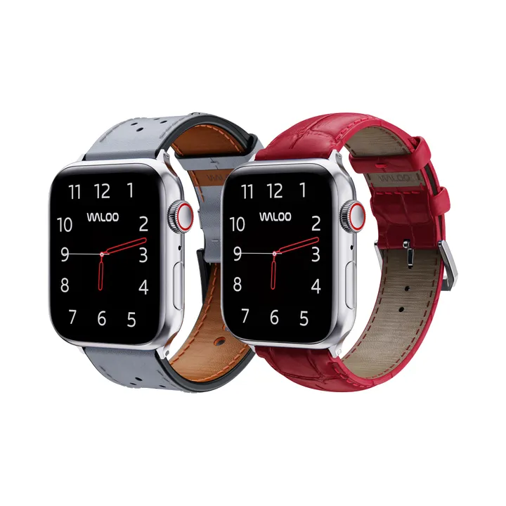 Waloo Products 2 Pack Breathable Leather & Crocodile Leather Bands For Apple Watch