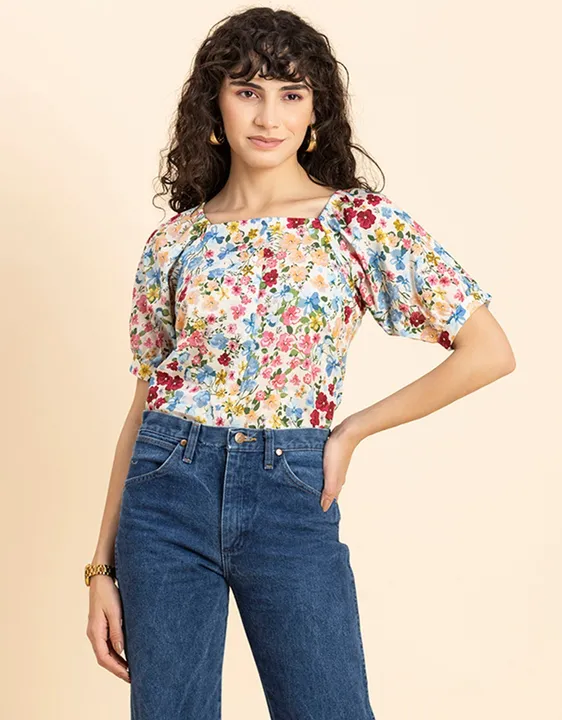 Moomaya Square Neck Puffed Sleeves