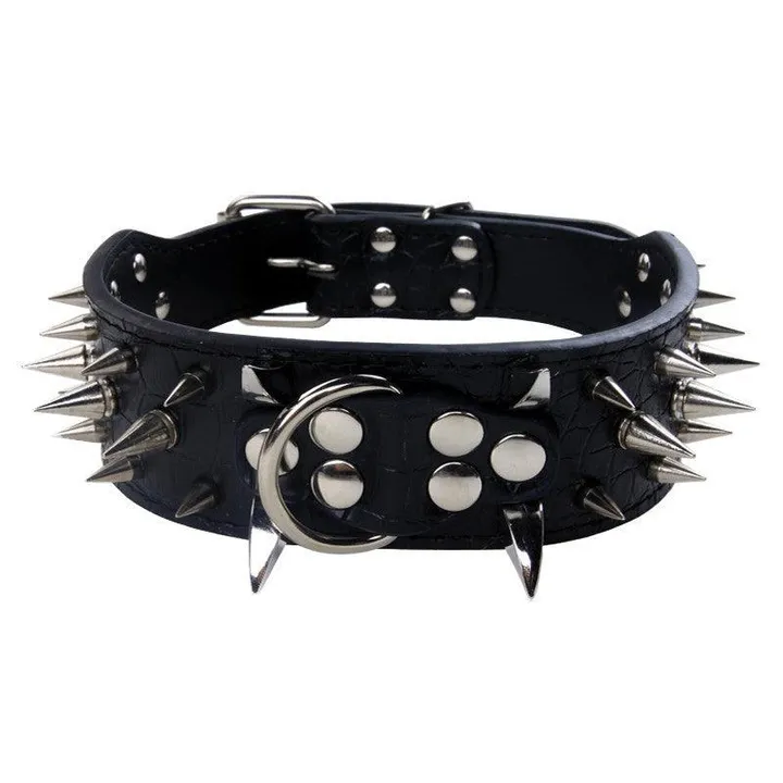 Dog Hugs Cat Spiked Leather Collar For Large Dogs