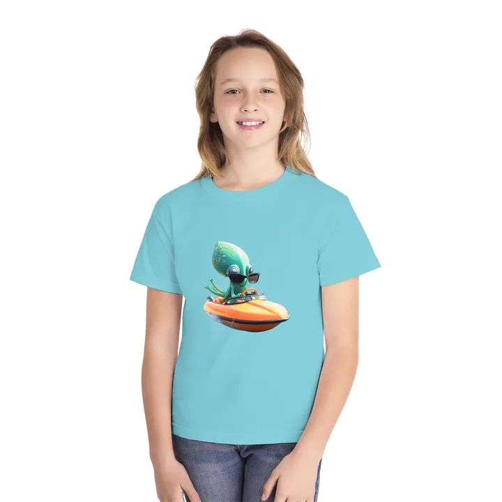 Geo Designs on Clothing Sarah Molloy New Zealand Squid Driving Jetboat Youth Midweight Tee