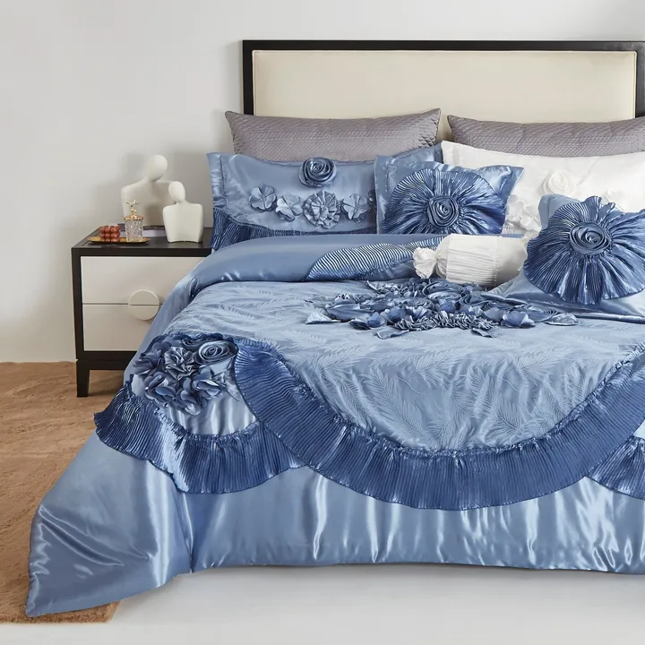 Tache Home Fashion Satin Floral Lace Ruffle Comforter Set