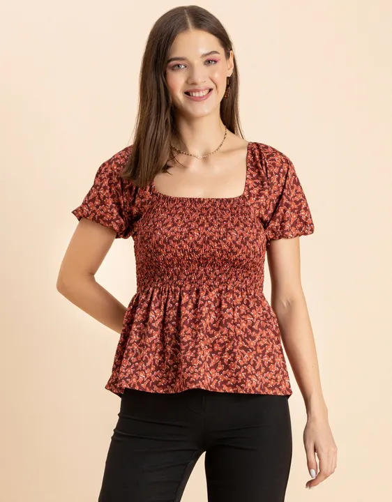 Moomaya Printed Smocked Square Neck