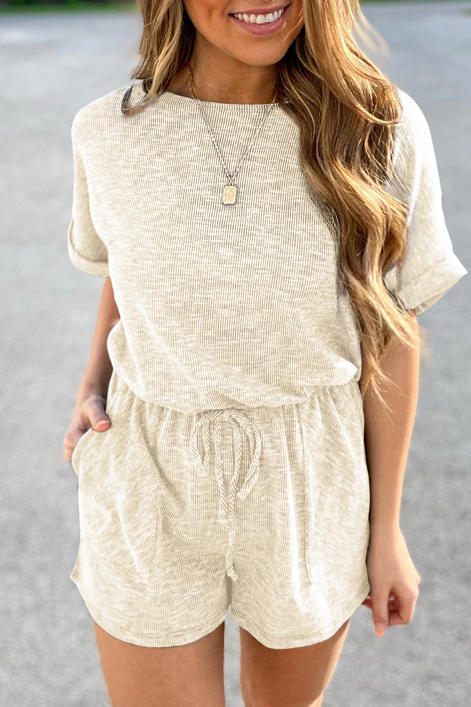PALERMO Ribbed Elastic Waist Romper