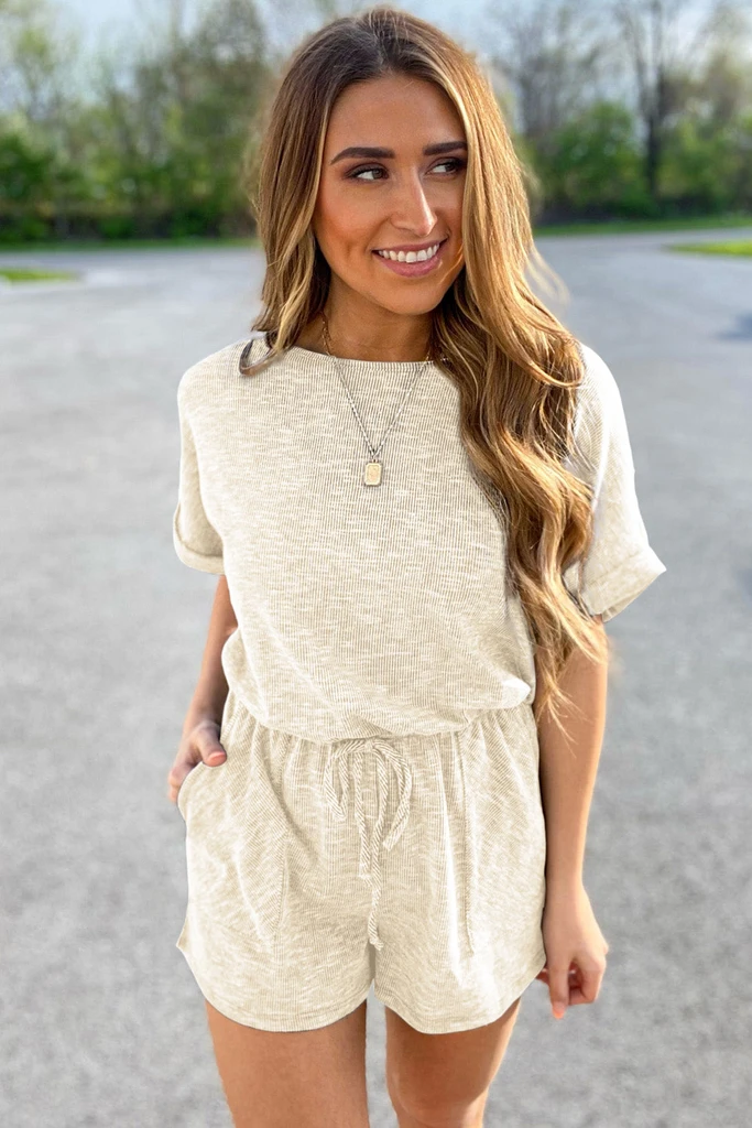 PALERMO Ribbed Elastic Waist Romper