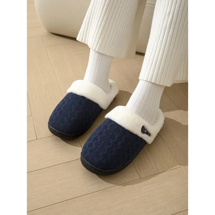 HTO Apparel  Horn Buckle Furry Texture Flat Slippers