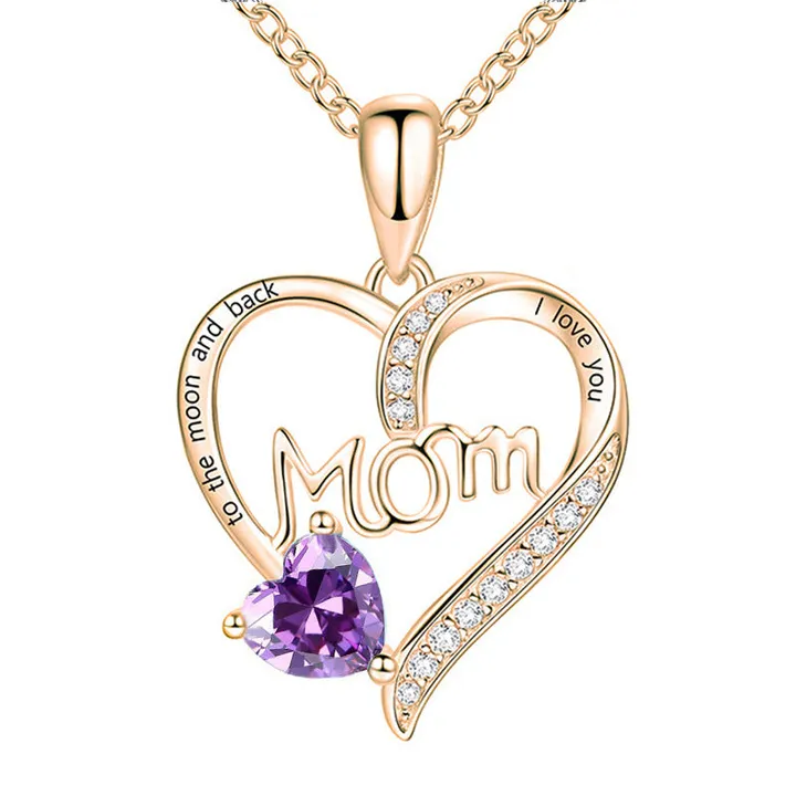 Your Wear Vibes Mom Heart-Shaped Engraved Diamond Necklace