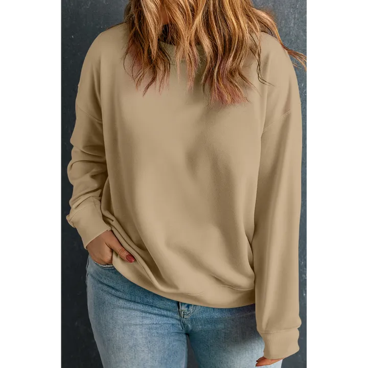 PALERMO Solid Crew Neck Drop Shoulder Plus Size Sweatshirt