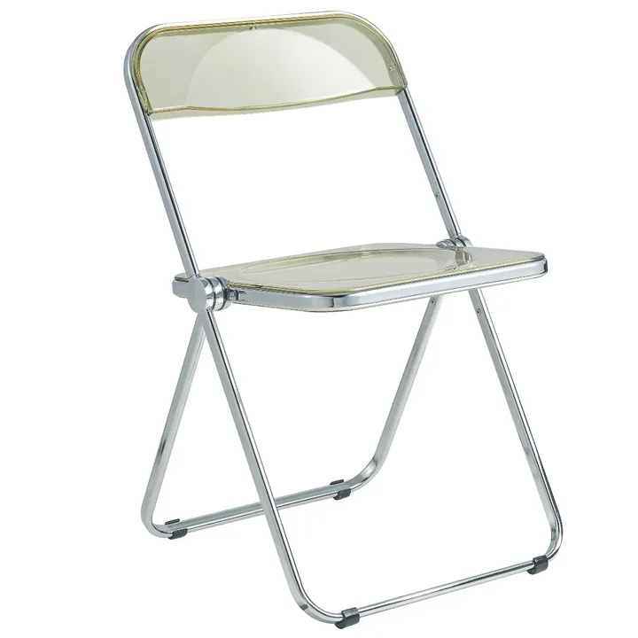 LeisureMod Lawrence Acrylic Folding Chair With Metal Frame - Chrome Frame