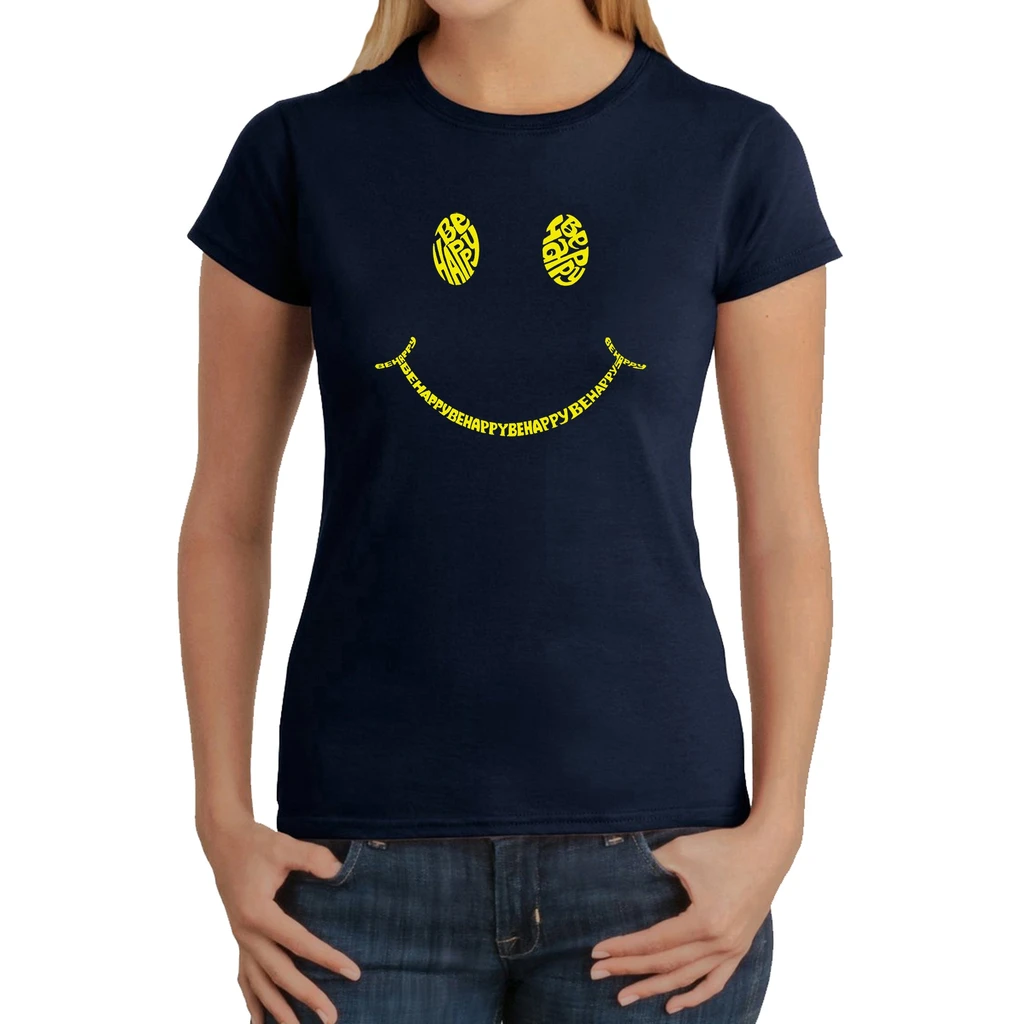 Los Angeles Pop Art Be Happy Smiley Face - Women's Word Art T-Shirt
