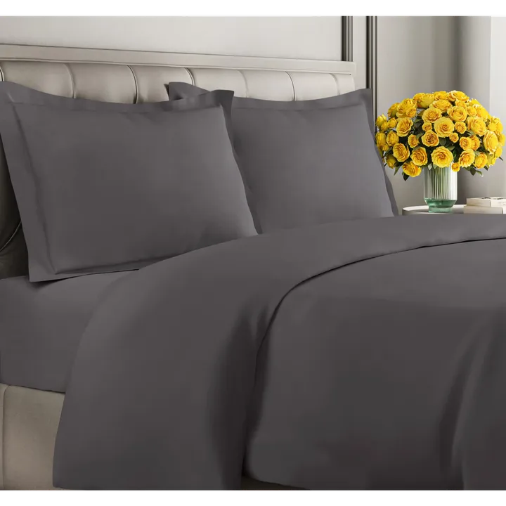 CGK Linens 3PC Soft Premium Queen Size Duvet Cover Set with Matching Pillowcases- Dark Grey