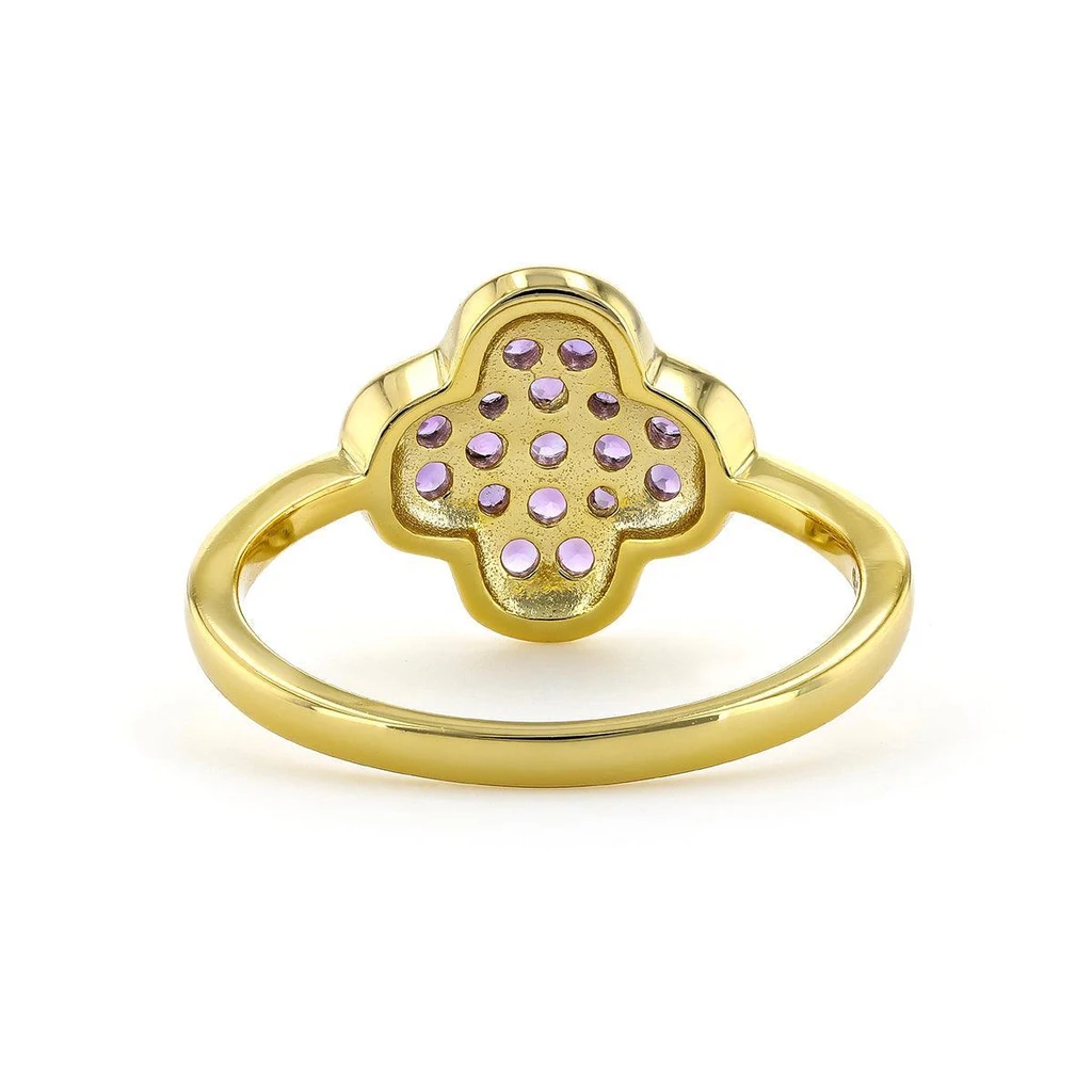 Fine Color Jewels Real Purple Amethyst Ring – Four Leaf Clover Birthstone Jewelry in 18k Gold Plated Sterling Silver