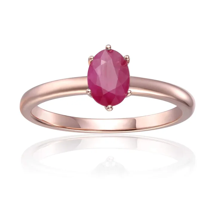 Fine Color Jewels Natural Ruby solitaire ring with Rose Gold Plating for women – July birthstone vintage jewelry