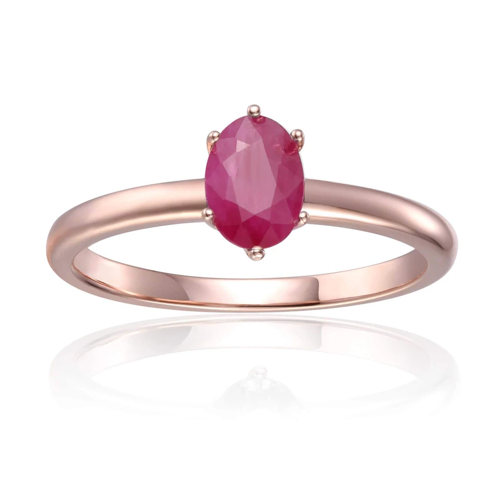 Fine Color Jewels Natural Ruby solitaire ring with Rose Gold Plating for women – July birthstone vintage jewelry