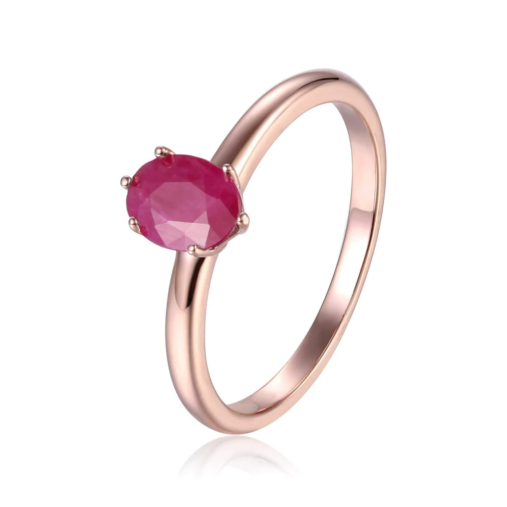 Fine Color Jewels Natural Ruby solitaire ring with Rose Gold Plating for women – July birthstone vintage jewelry