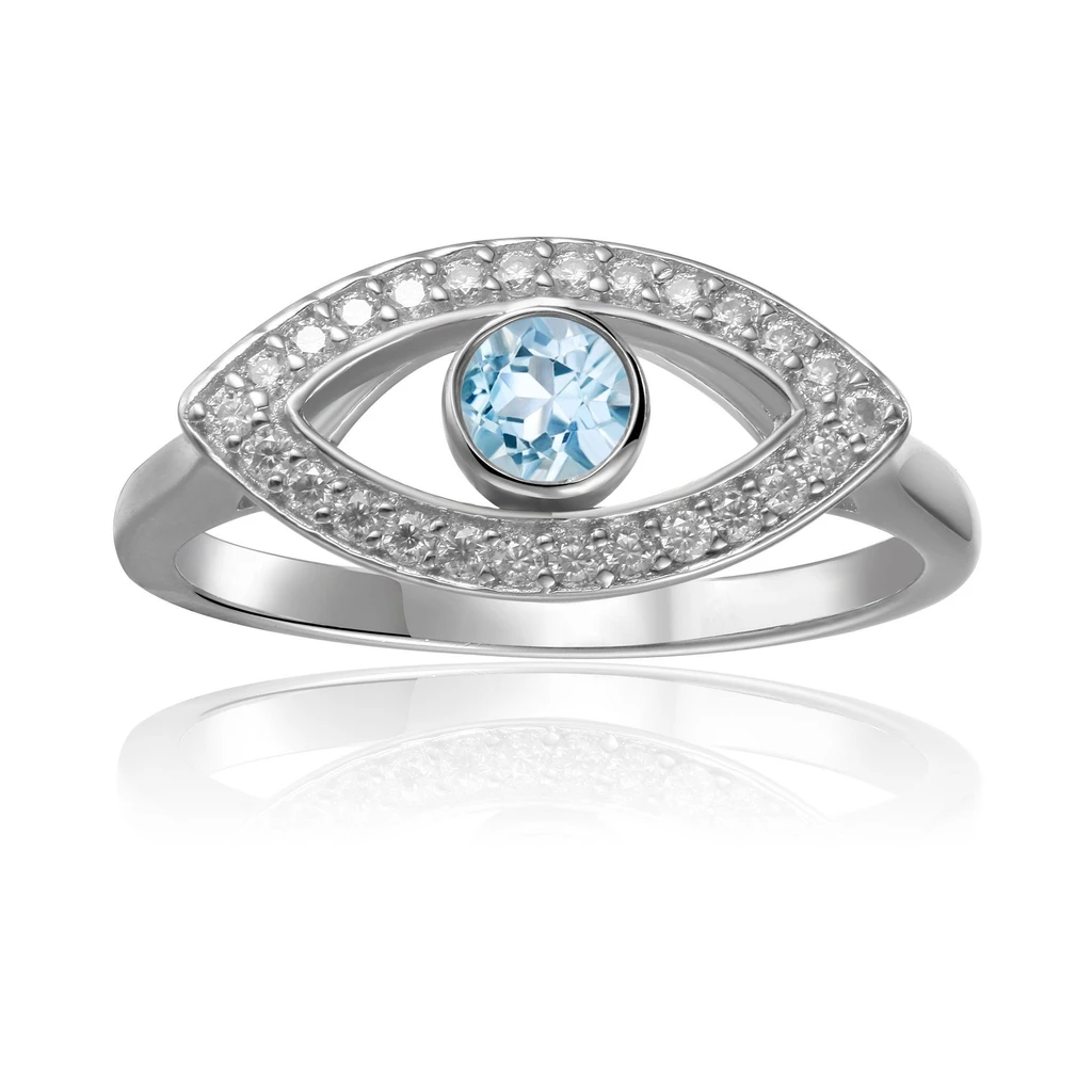 Fine Color Jewels Evil eye gemstone ring – genuine blue topaz protection ring in sterling silver