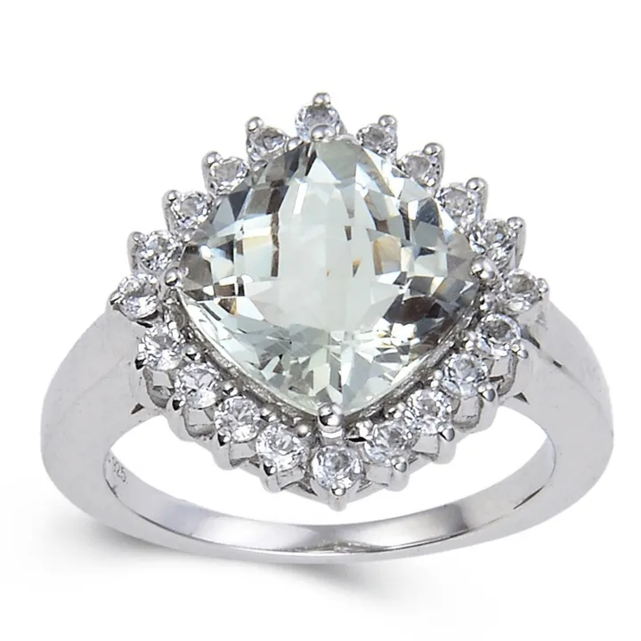 Fine Color Jewels Cushion cut genuine amethyst halo ring – vintage-inspired green stone ring in silver