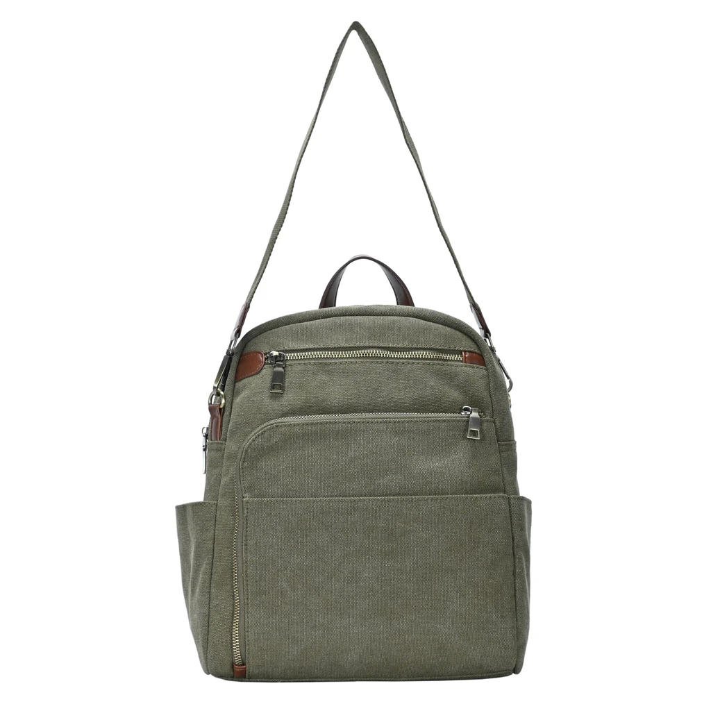 MMS Brands Willa Canvas Convertible Backpack by Antik Kraft – Olive | Tablet Sleeve, Multi-Strap, Heavy-Duty Everyday Bag