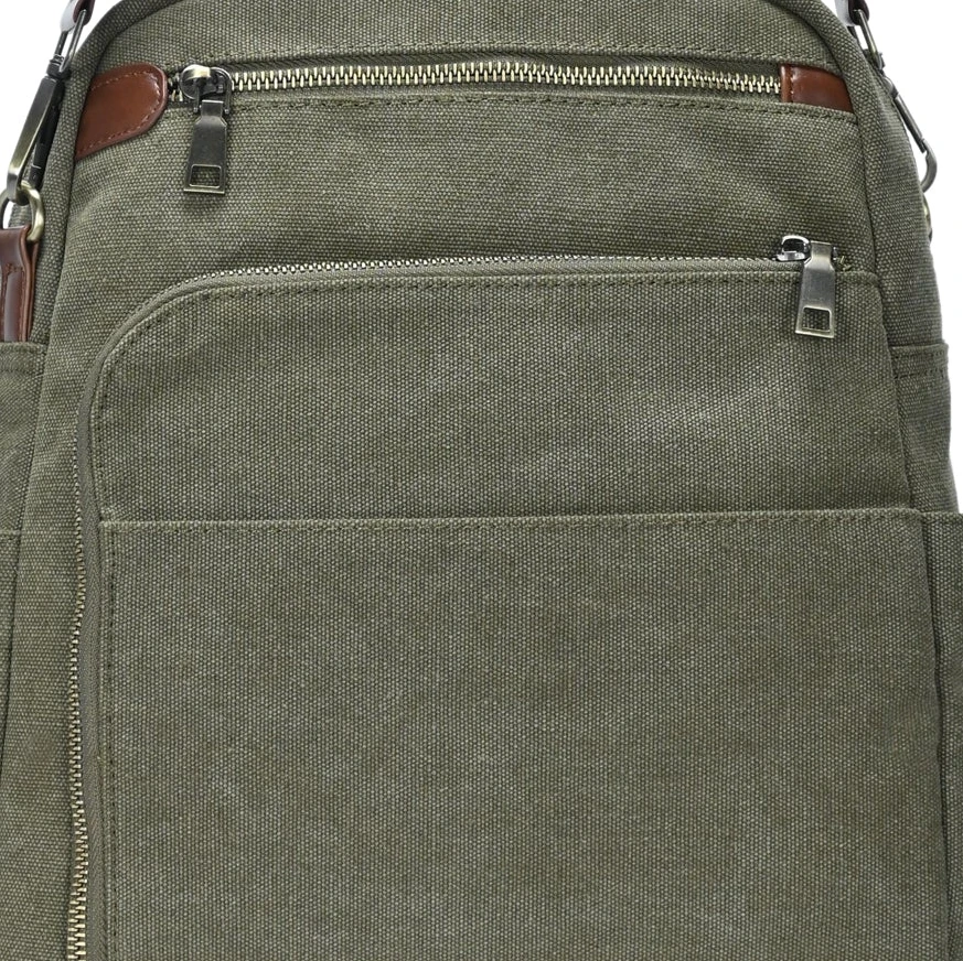 MMS Brands Willa Canvas Convertible Backpack by Antik Kraft – Olive | Tablet Sleeve, Multi-Strap, Heavy-Duty Everyday Bag