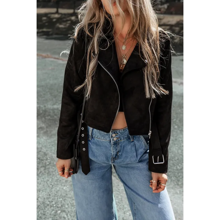PALERMO Asymmetric Zipper Belted Hem Jacket