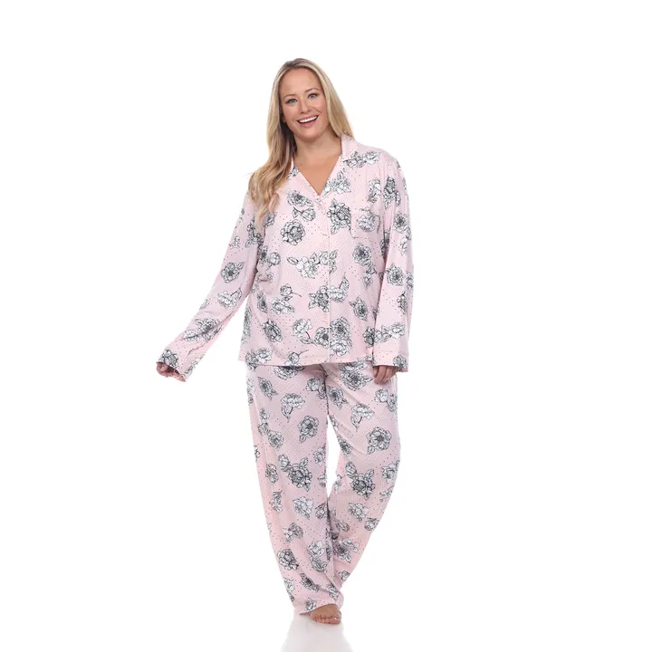 White Mark Plus Size Long Sleeve Floral Pajama Set